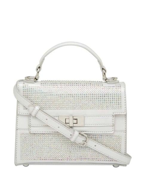 call it spring bulletproof100 white embellished medium satchel handbag