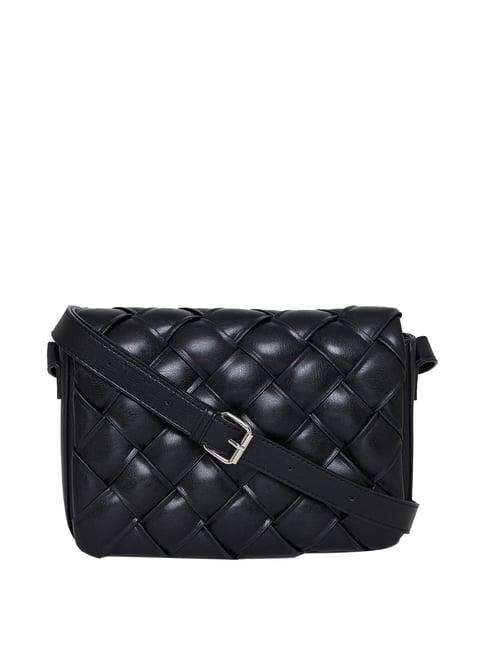 call it spring crisscross001 black quilted medium sling handbag