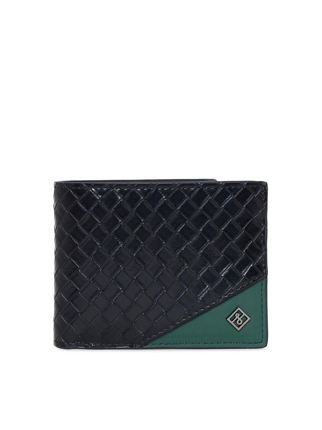 call it spring men black & green textured two fold wallet