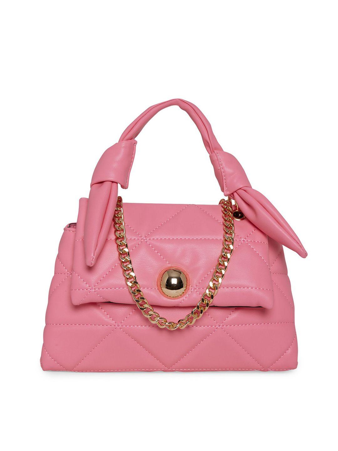 call it spring pink textured structured satchel with quilted