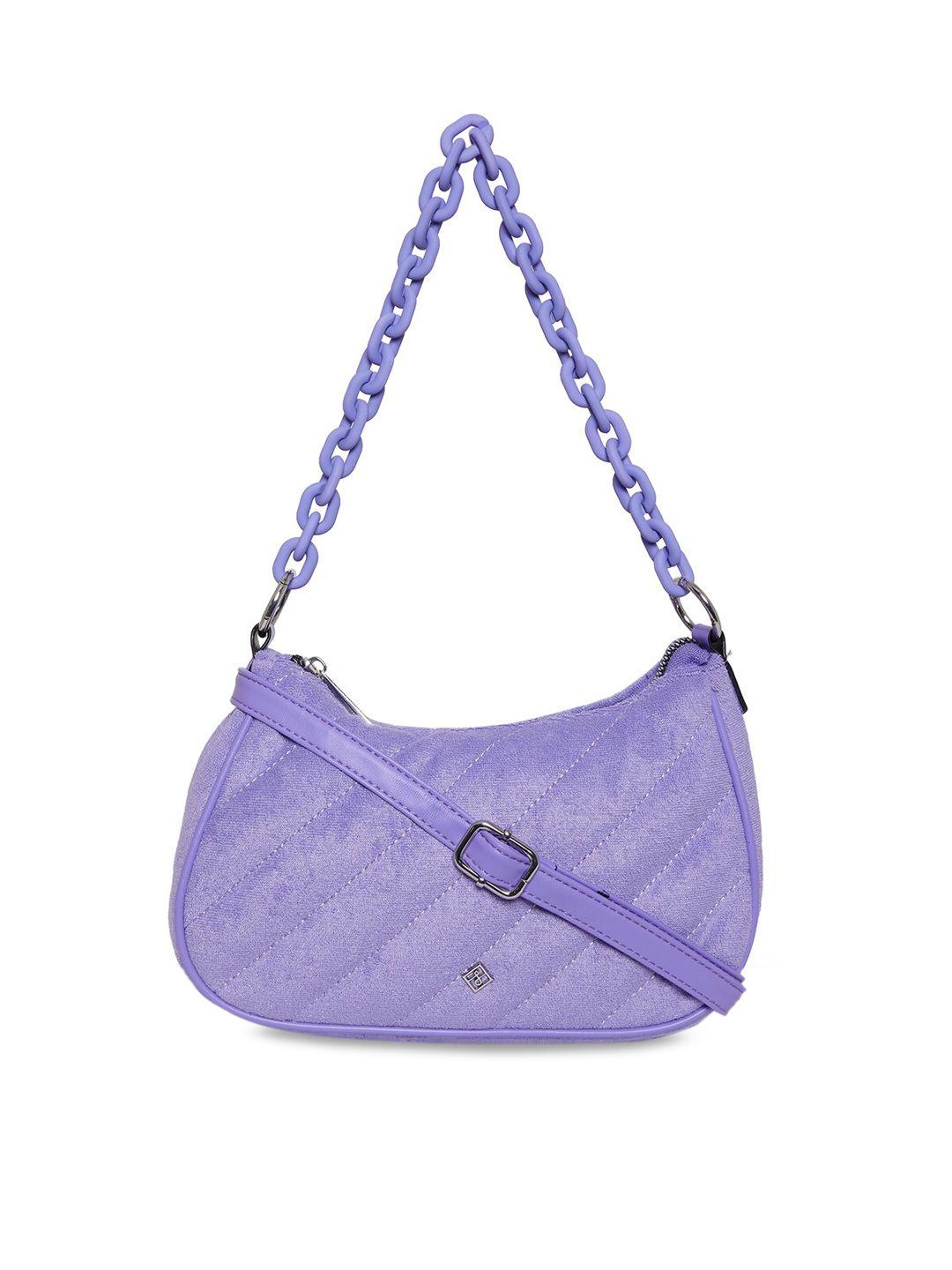 call it spring purple textured structured shoulder bag with quilted