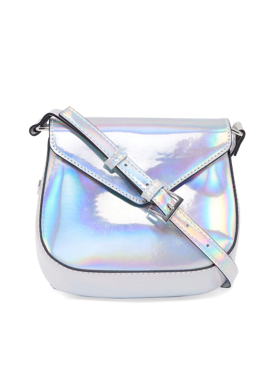 call it spring silver-toned pu structured sling bag