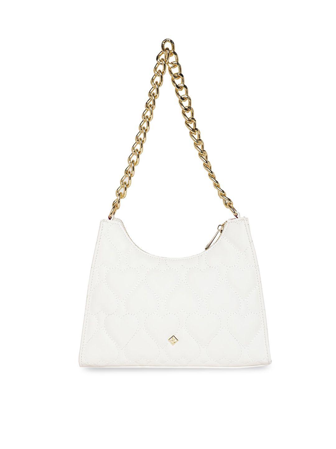 call it spring white textured structured handheld bag with quilted