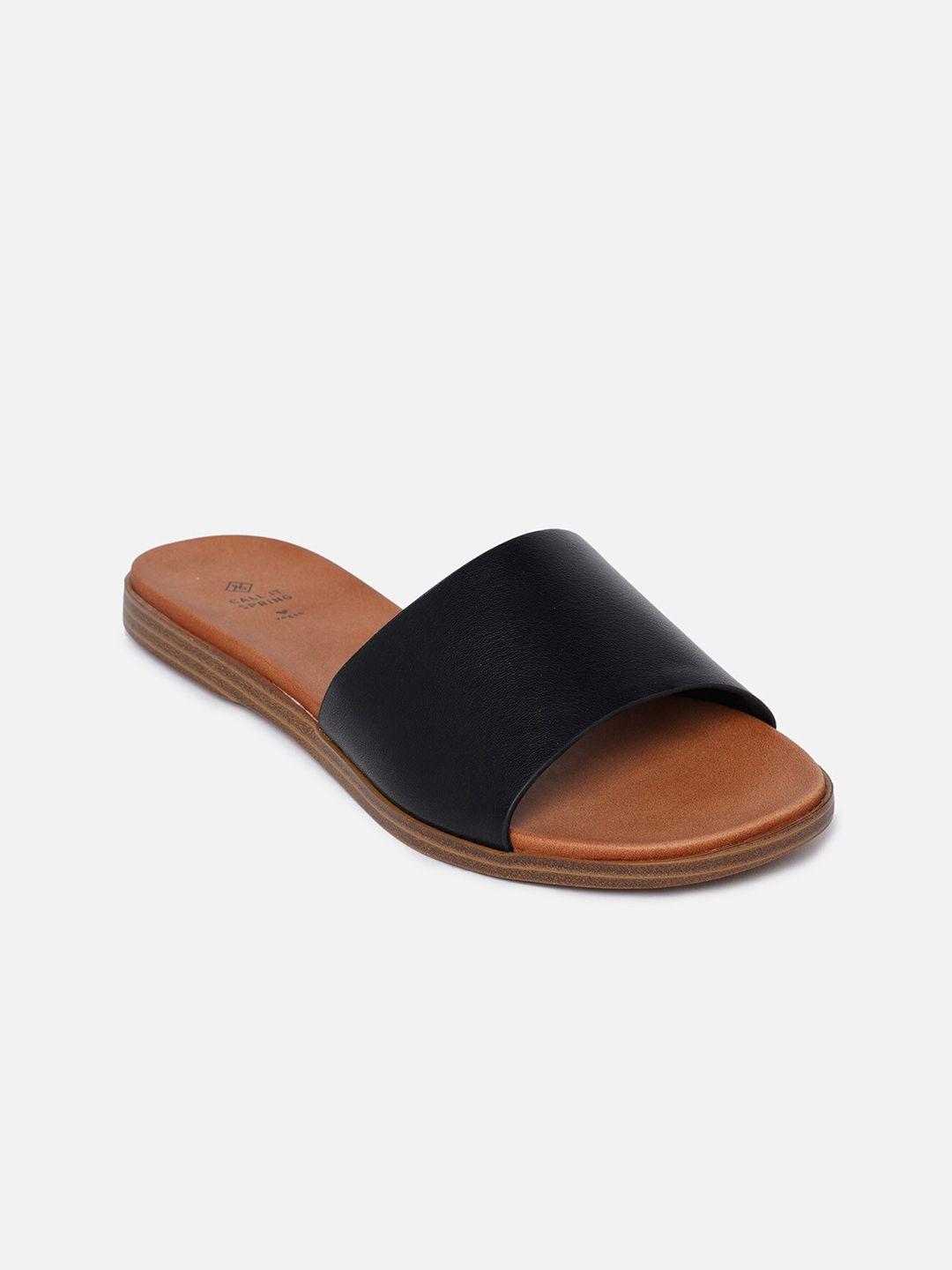 call it spring women black & tan solid open toe flats