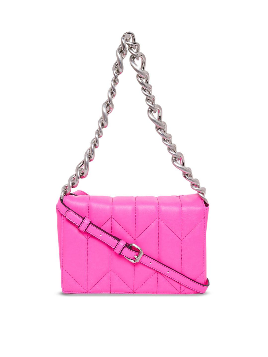 call it spring women pink textured oversized shopper sling bag with quilted