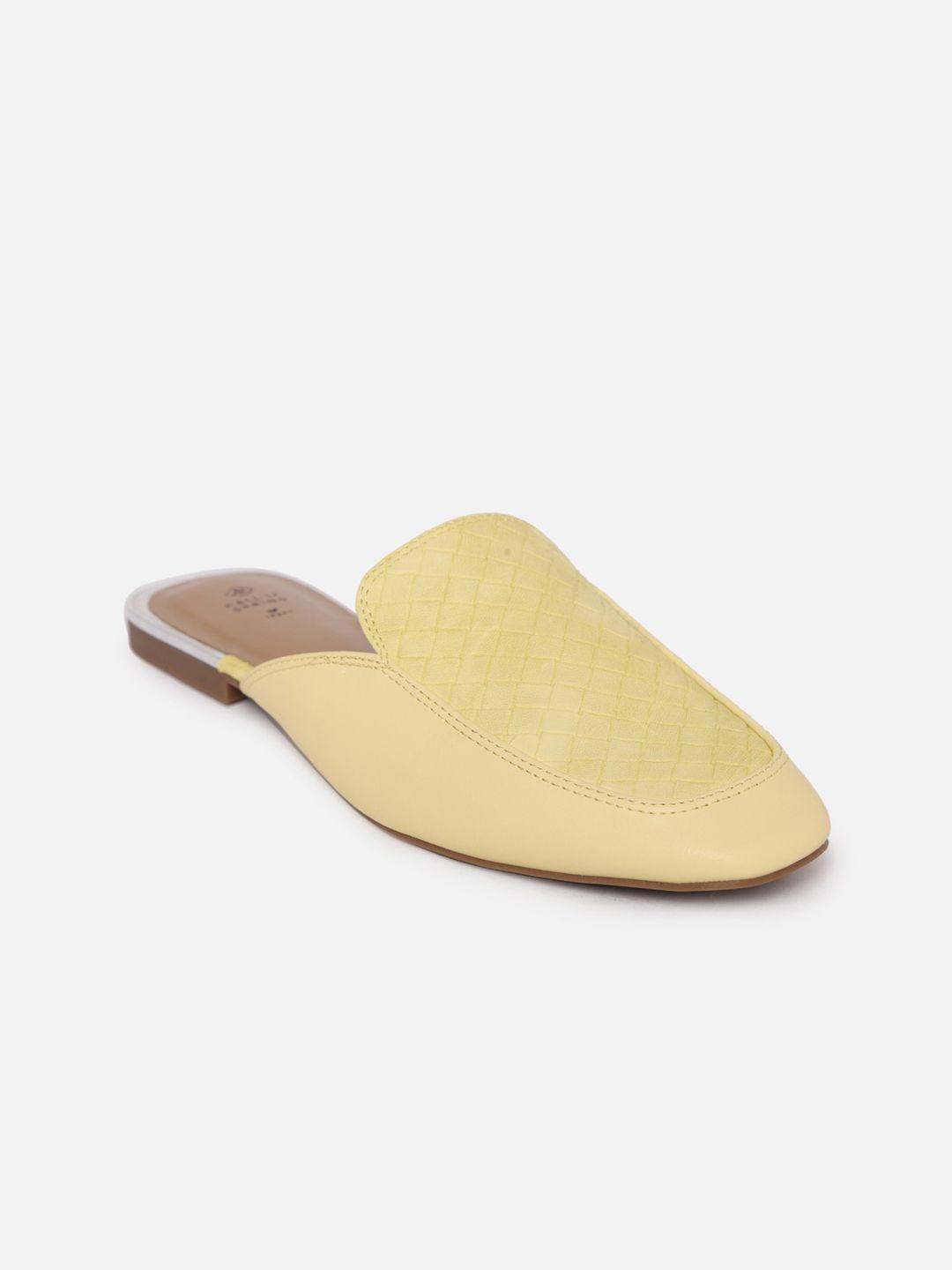 call it spring women yellow textured mules with quilted detail