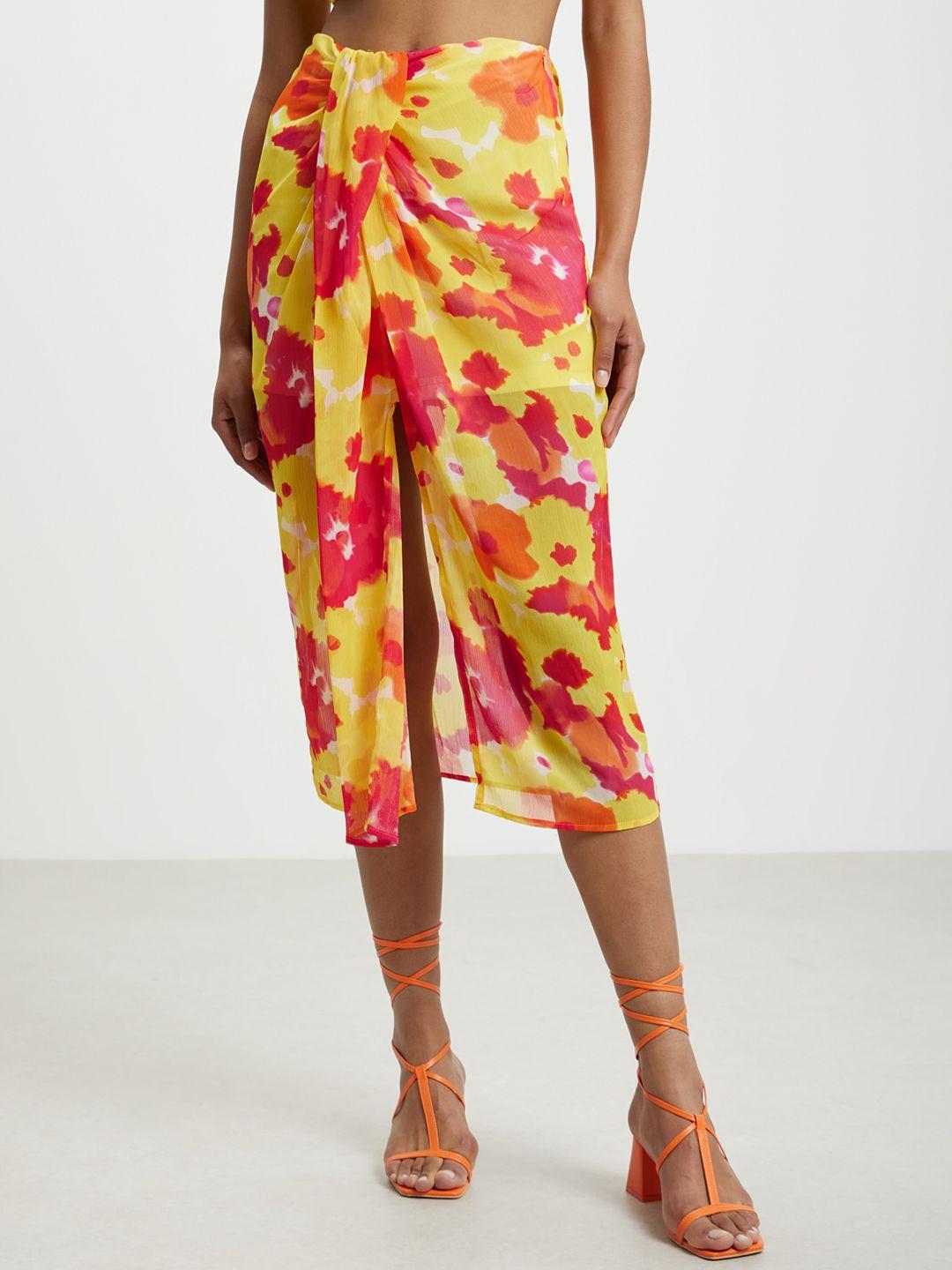 calliope floral print stylised drapped midi skirt