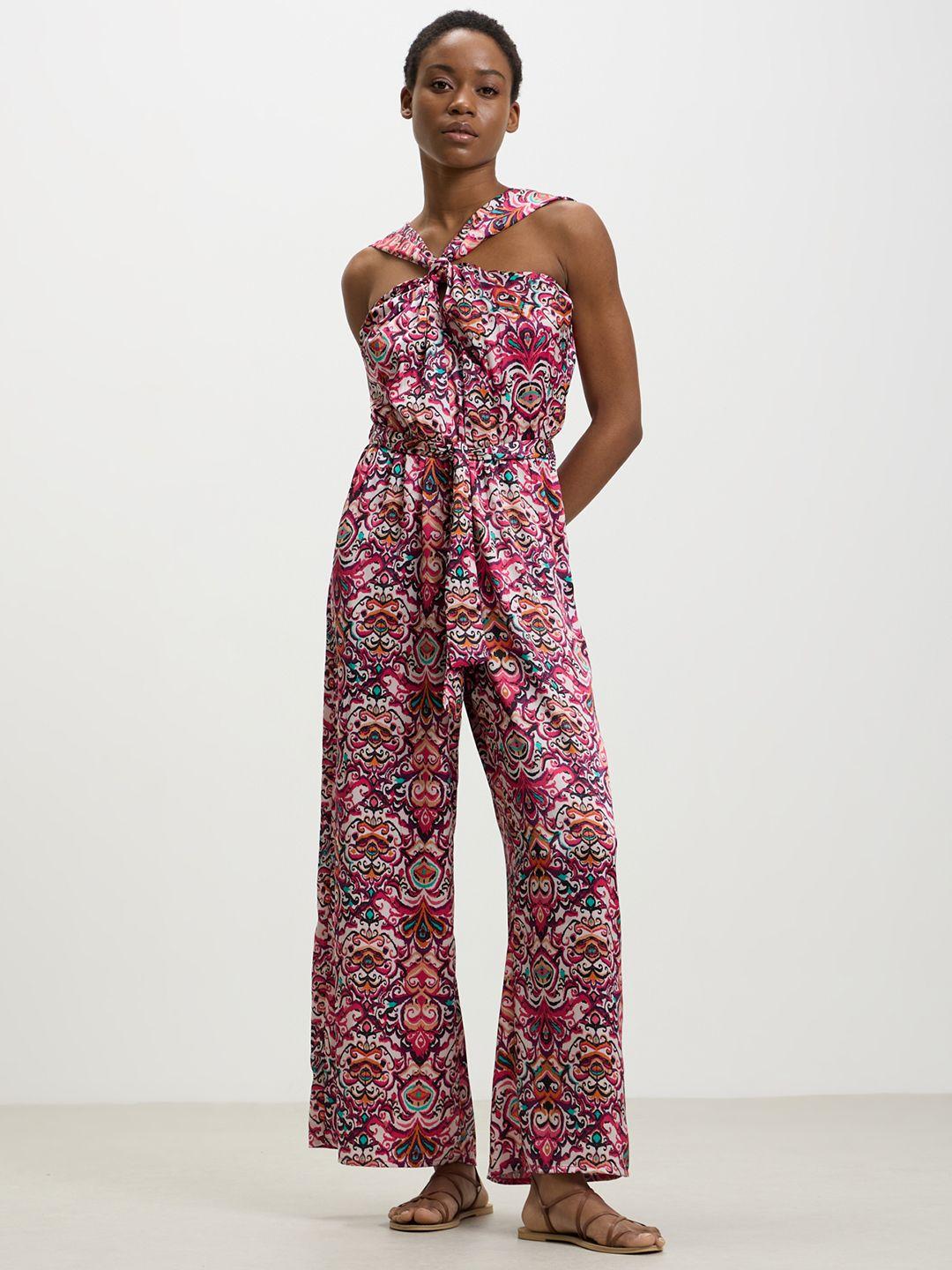 calliope belted paisley print cut-out detail basic jumpsuit