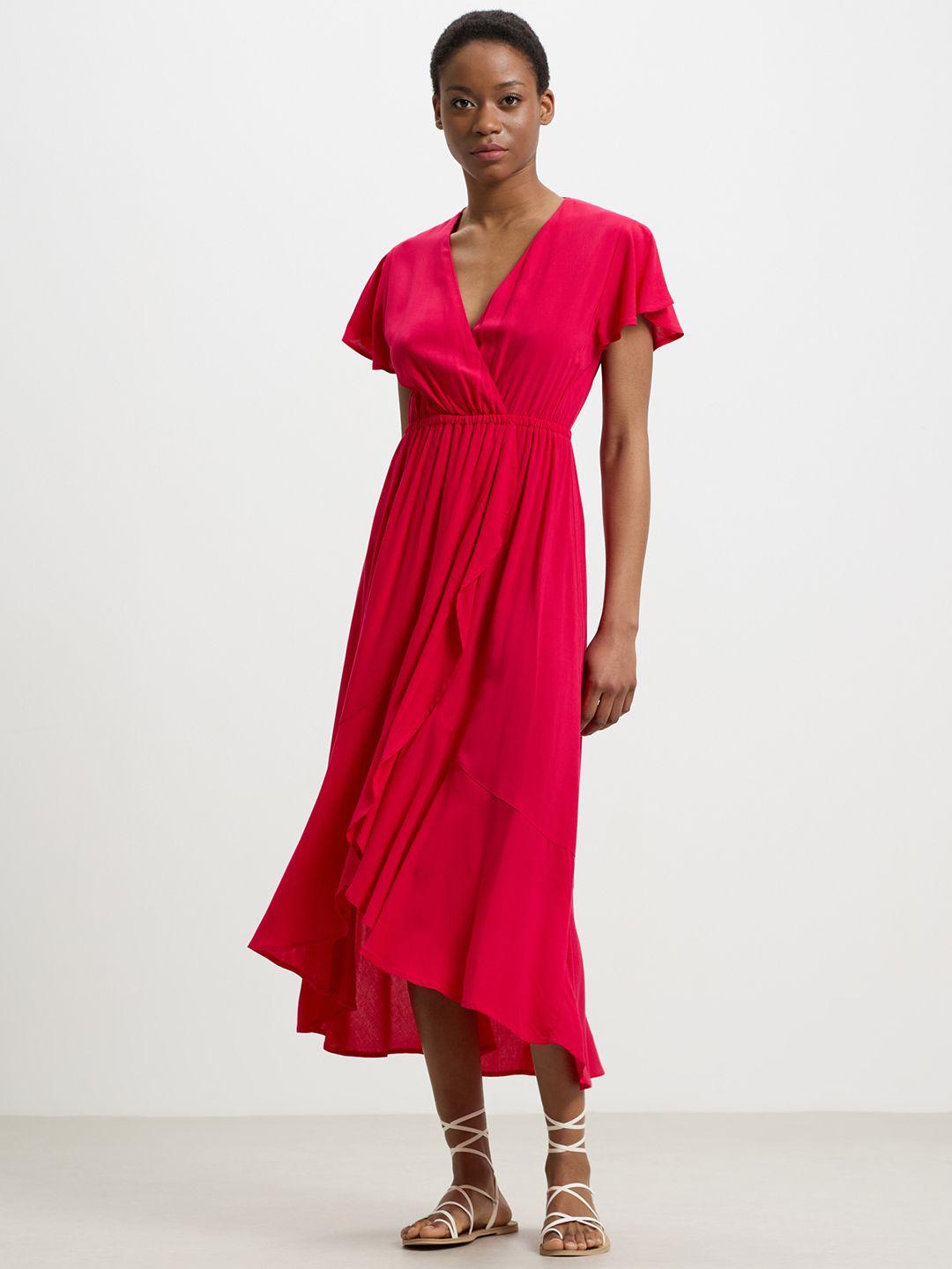 calliope flared sleeve ruffled wrap midi dress