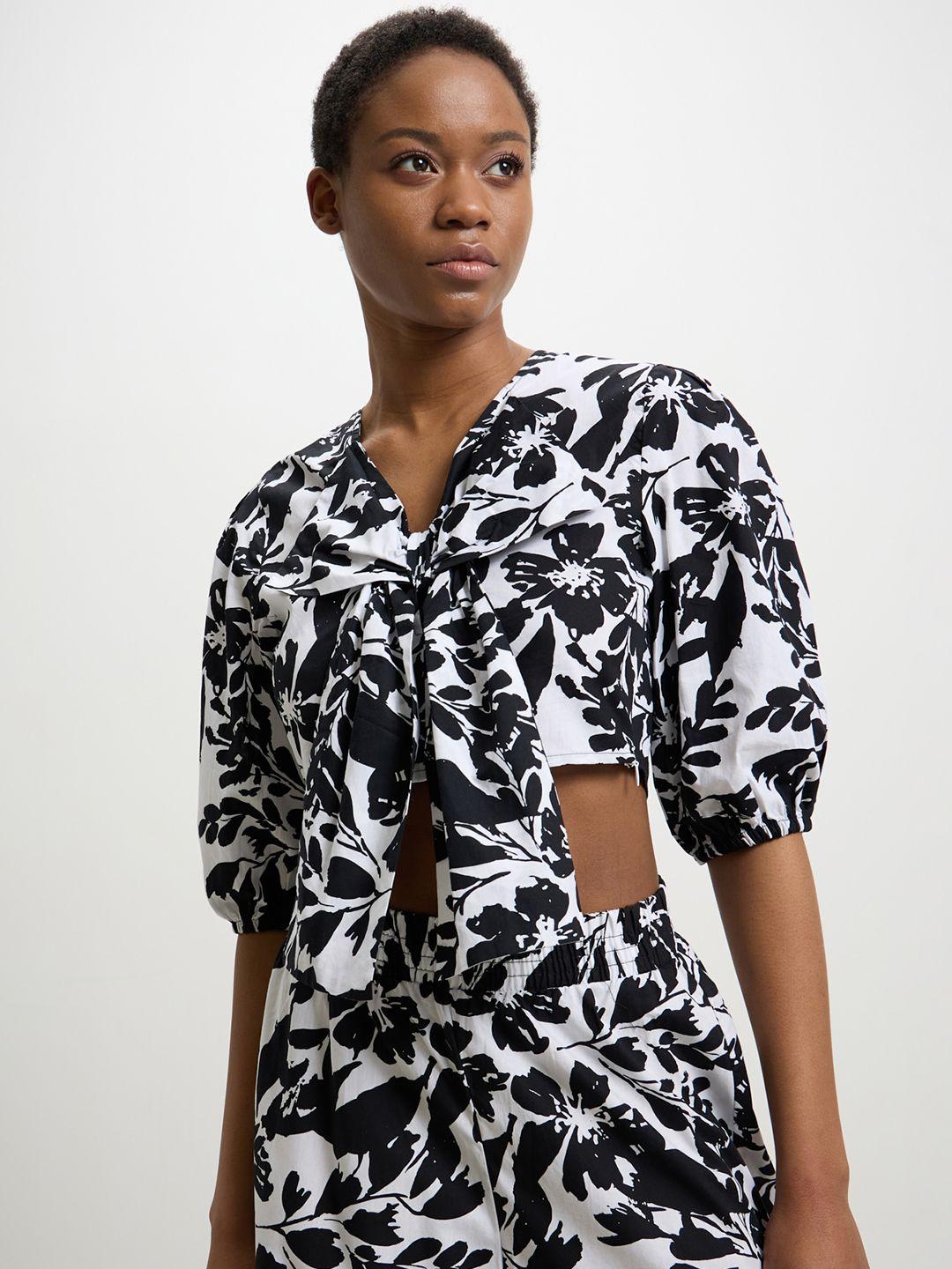 calliope floral print shirt style crop top