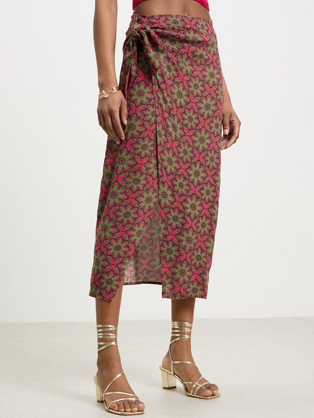 calliope floral print wrap midi skirt