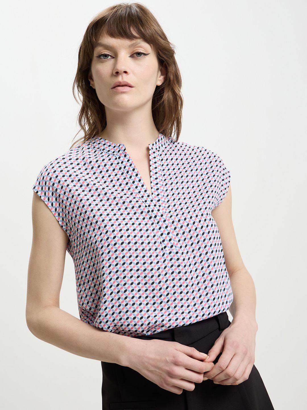 calliope geometric print mandarin collar top