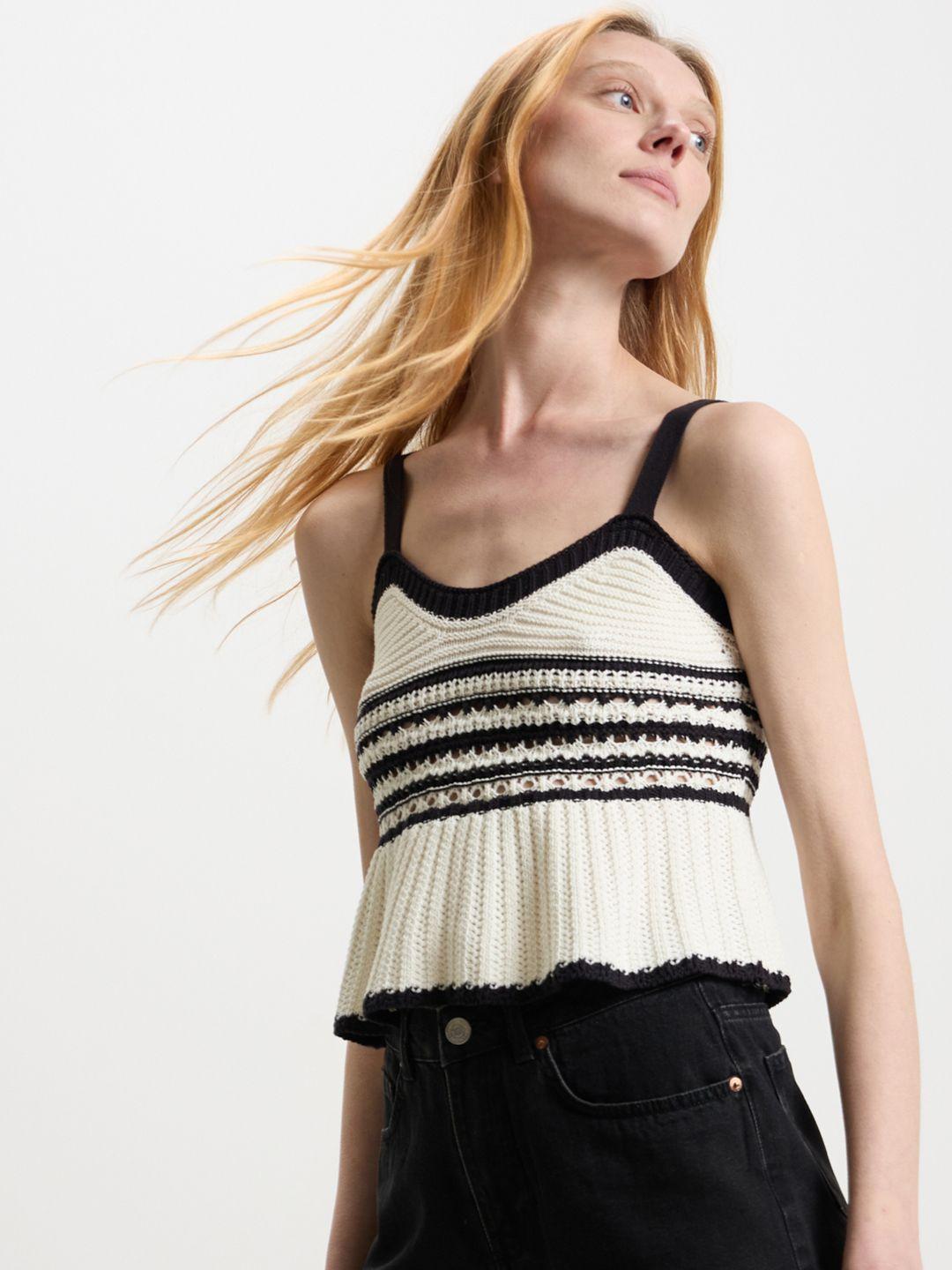 calliope pure cotton crochet striped top