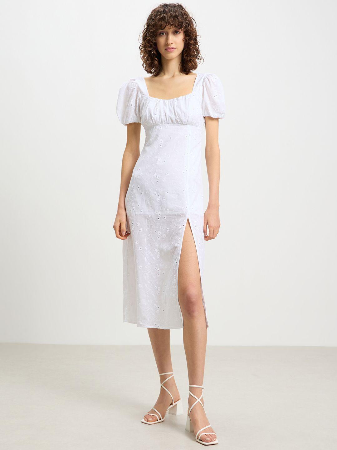 calliope pure cotton schiffli slit a-line midi dress