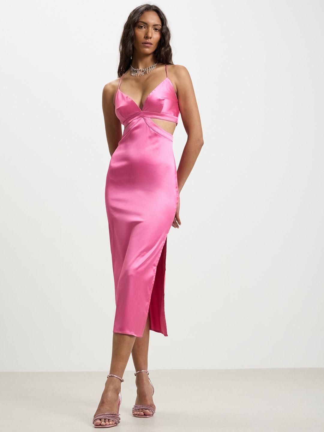 calliope satin slit a-line midi slip dress