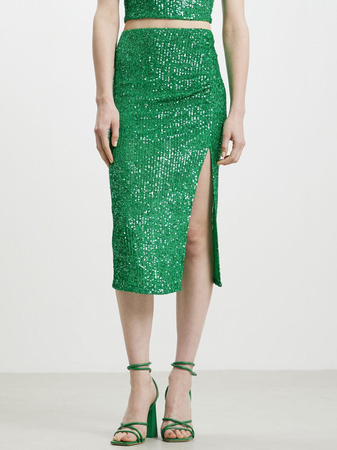 calliope sequinned high-slit straight midi skirt