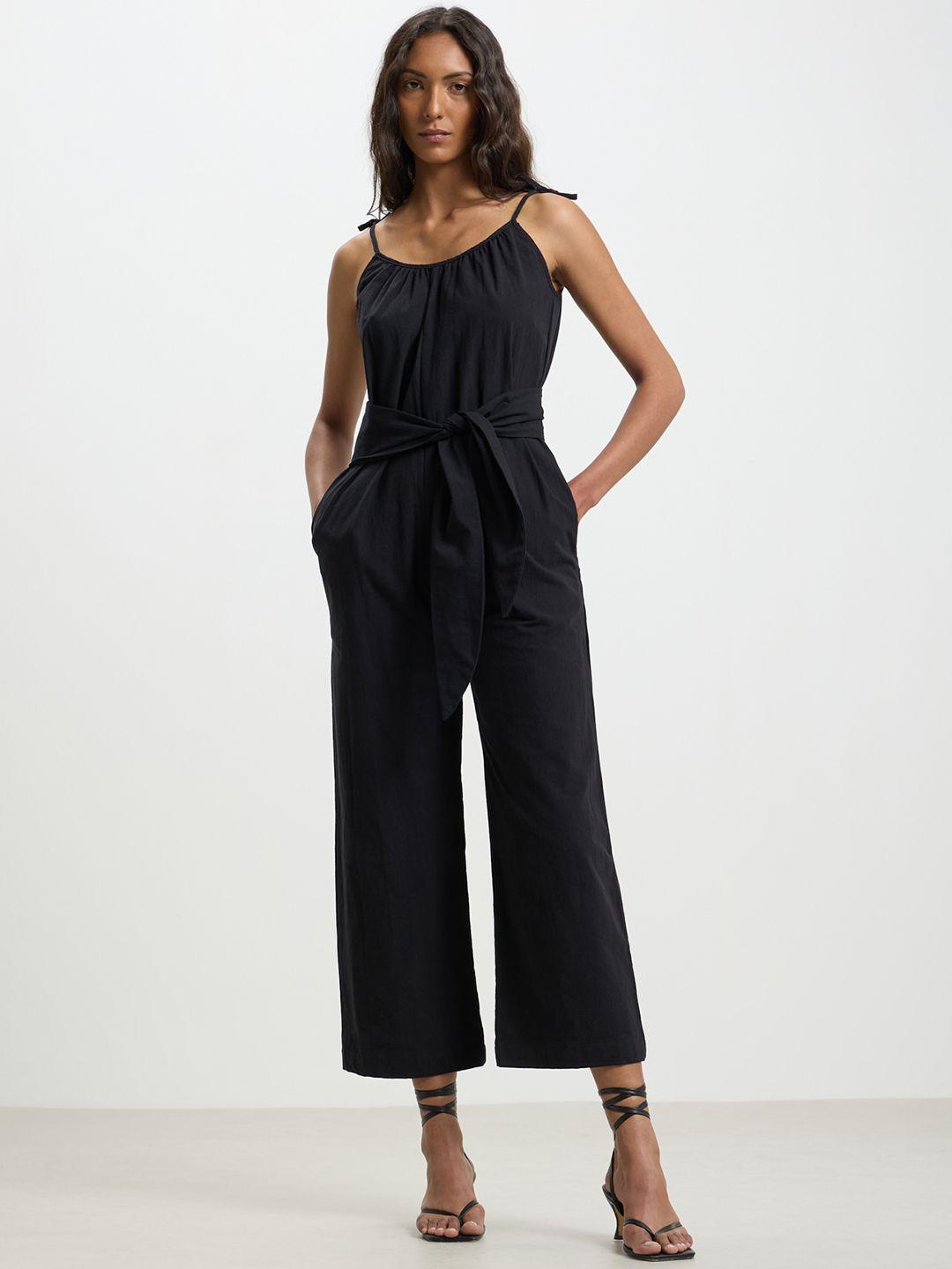 calliope tie-up shoulder straps pure cotton basic jumpsuit