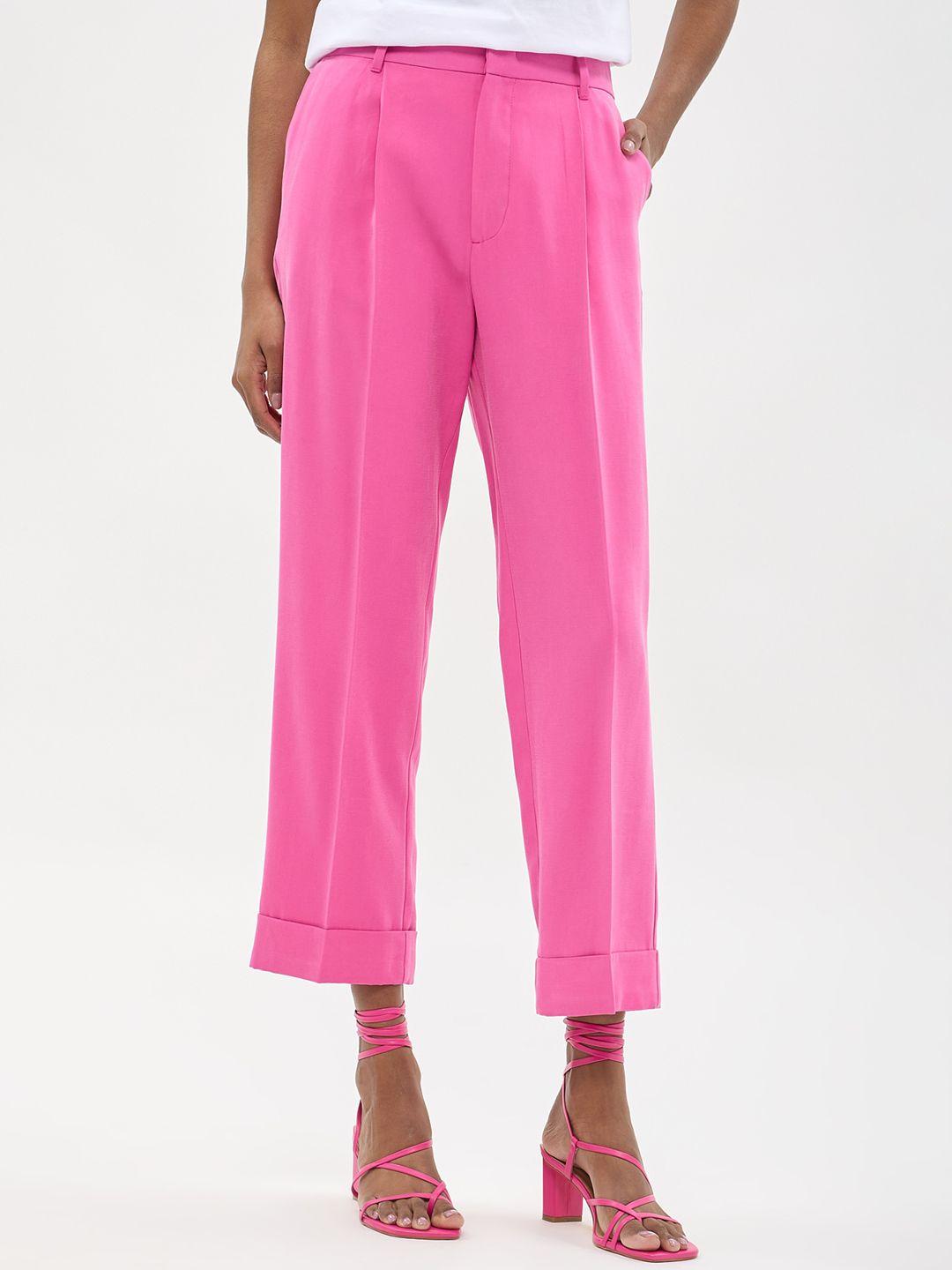 calliope women straight fit high-rise pleated cropped trousers
