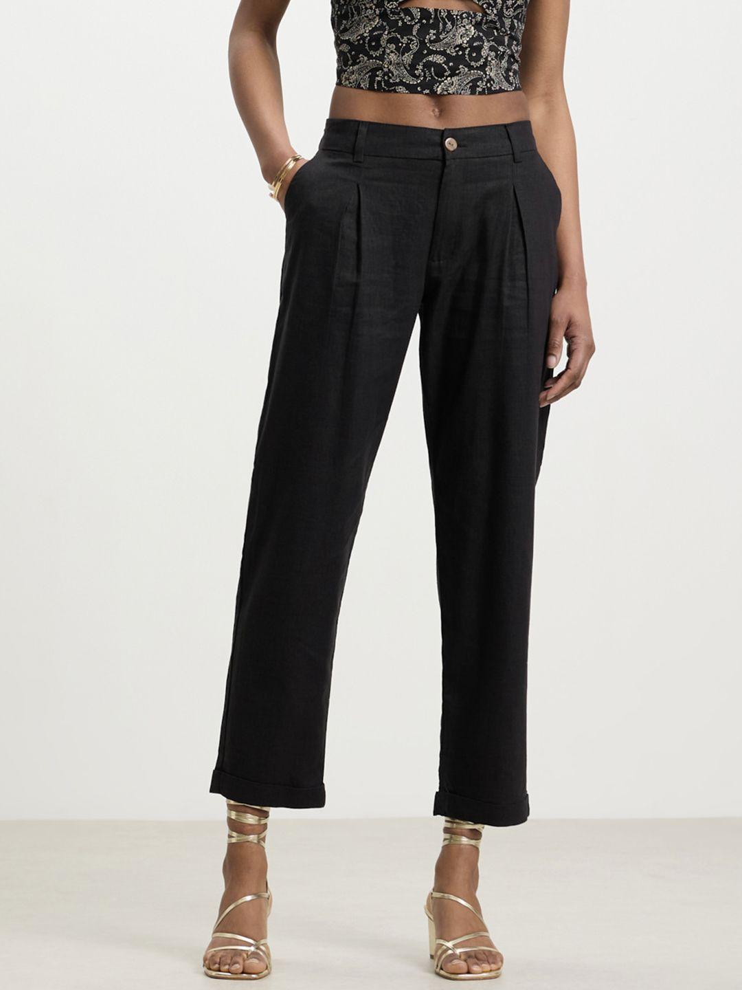 calliope women straight fit high-rise pleated trousers