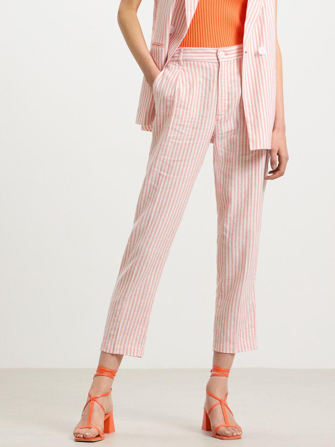 calliope women striped straight fit high-rise pleated trousers