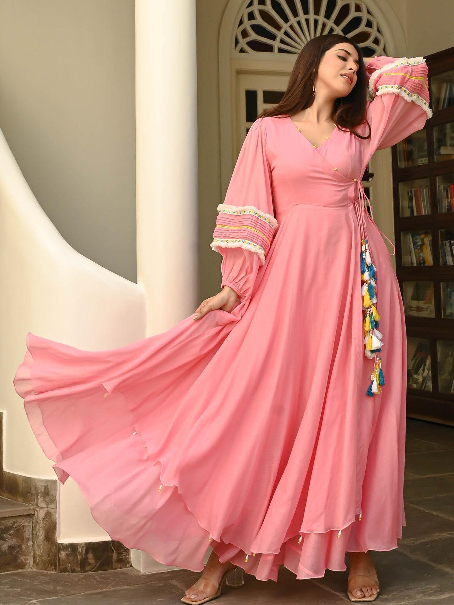 calm pink tassels cotton maxi dress