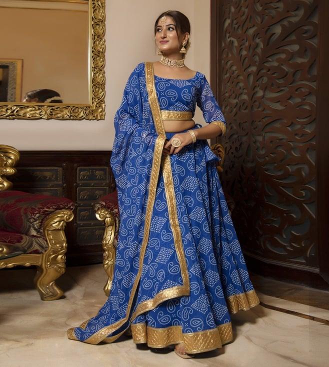 calmna blue bloom floral gotapatti lehenga set