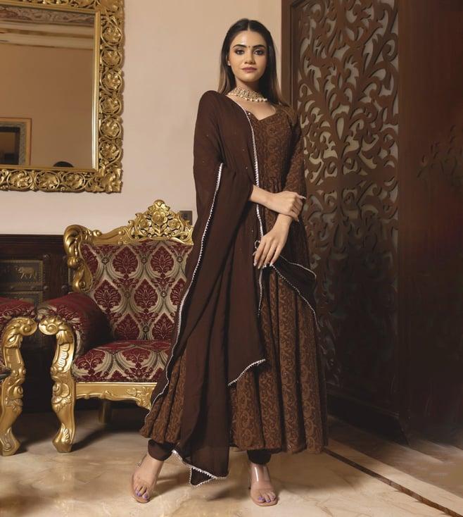 calmna brown berry chikankari anarkali suit set