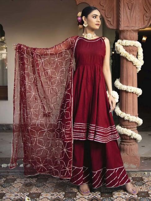 calmna maroon maharani gotapatti sharara set