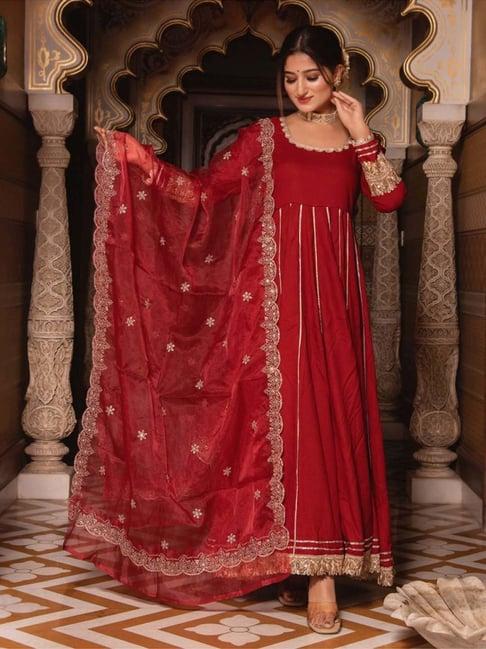 calmna mumtaz maroon gotapatti anarkali suit set