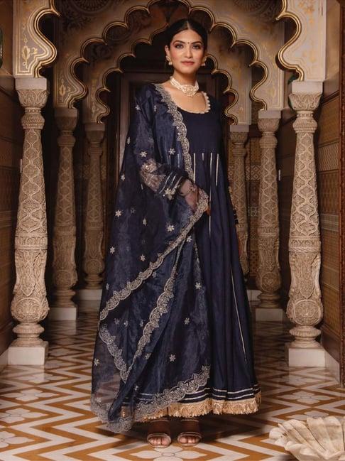 calmna navy blue mumtaz gotapatti anarkali suit set