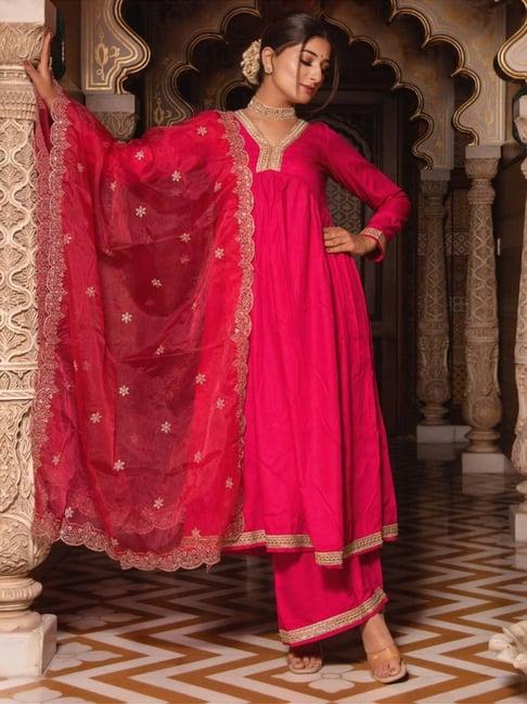 calmna pink saiba rani angular gotapatti suit set