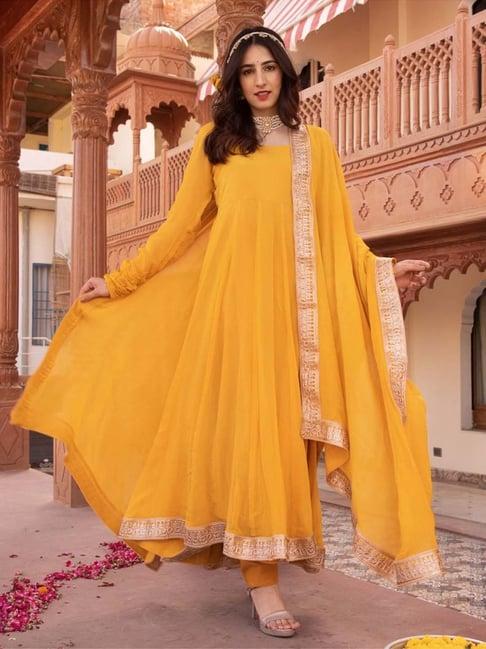 calmna serene yellow gotapatti georgette anarkali suit set