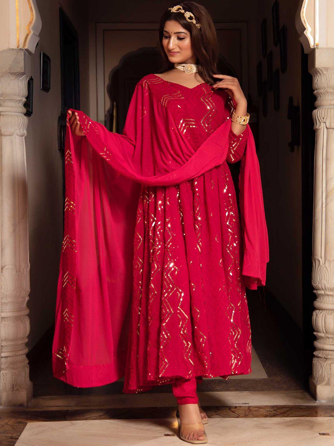 calmna women embroidered sequinned kurta with trousers & dupatta