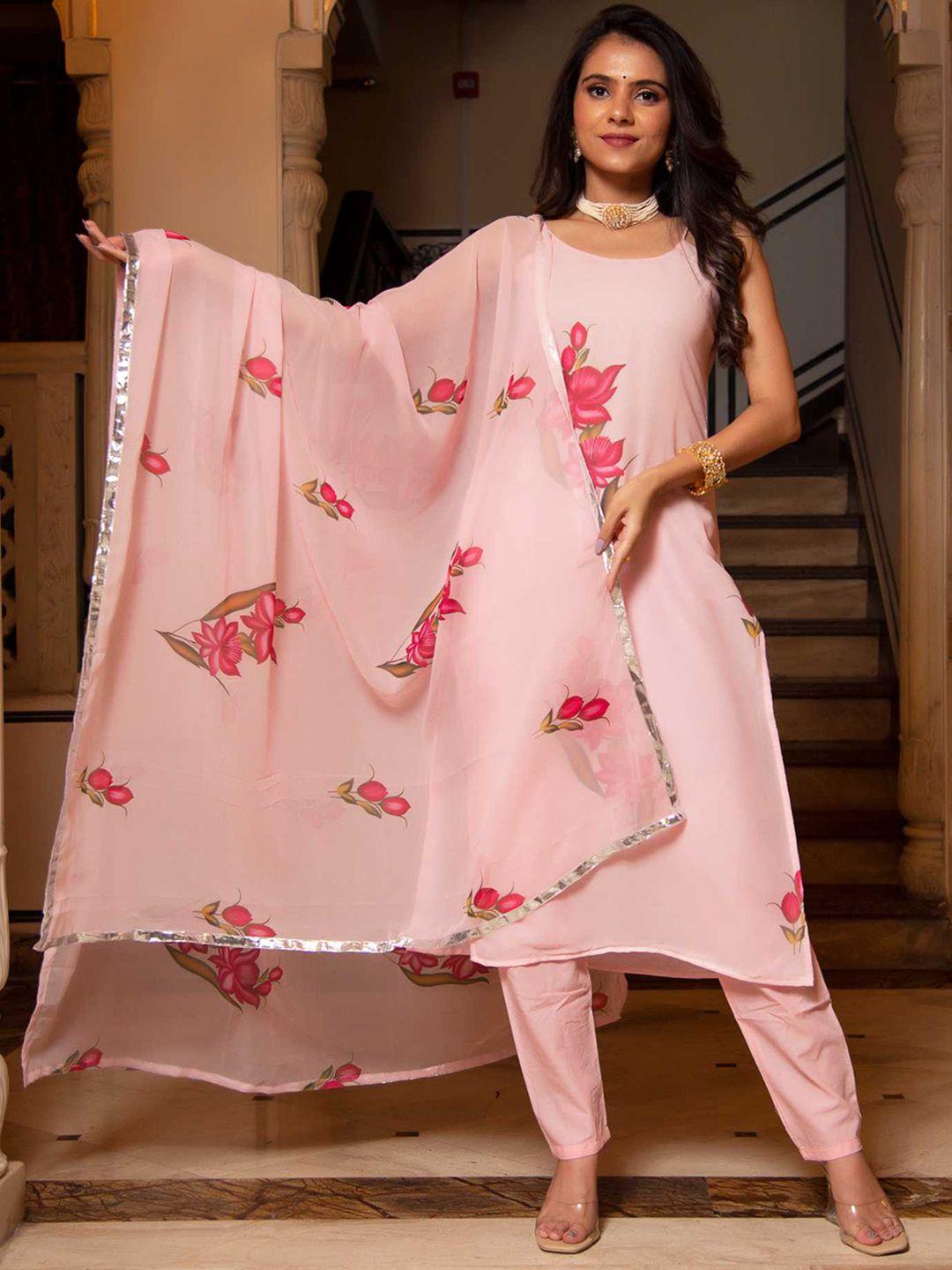 calmna women floral printed kurta with trousers & dupatta