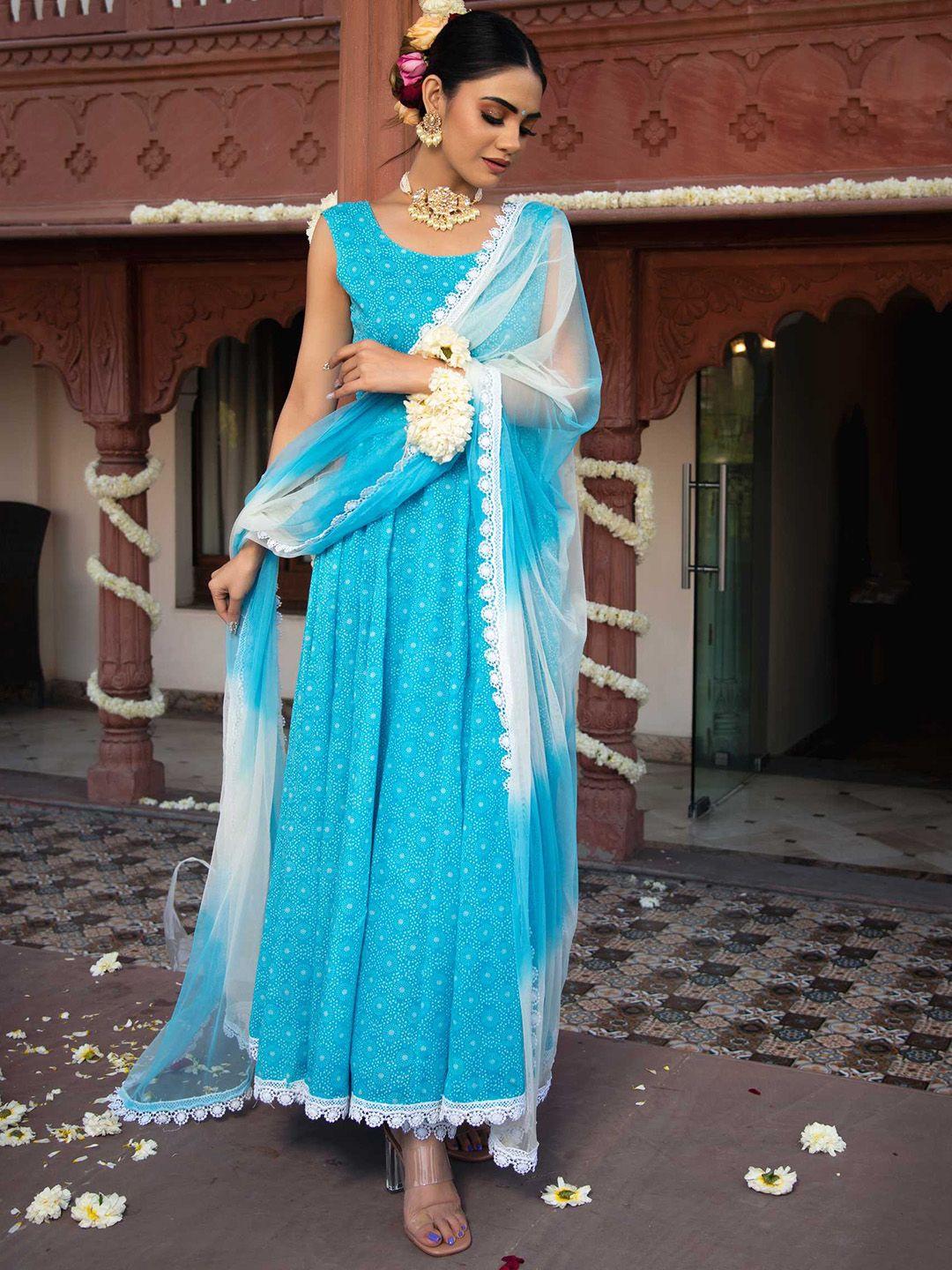 calmna women floral printed sleeveless kurta with trousers & dupatta