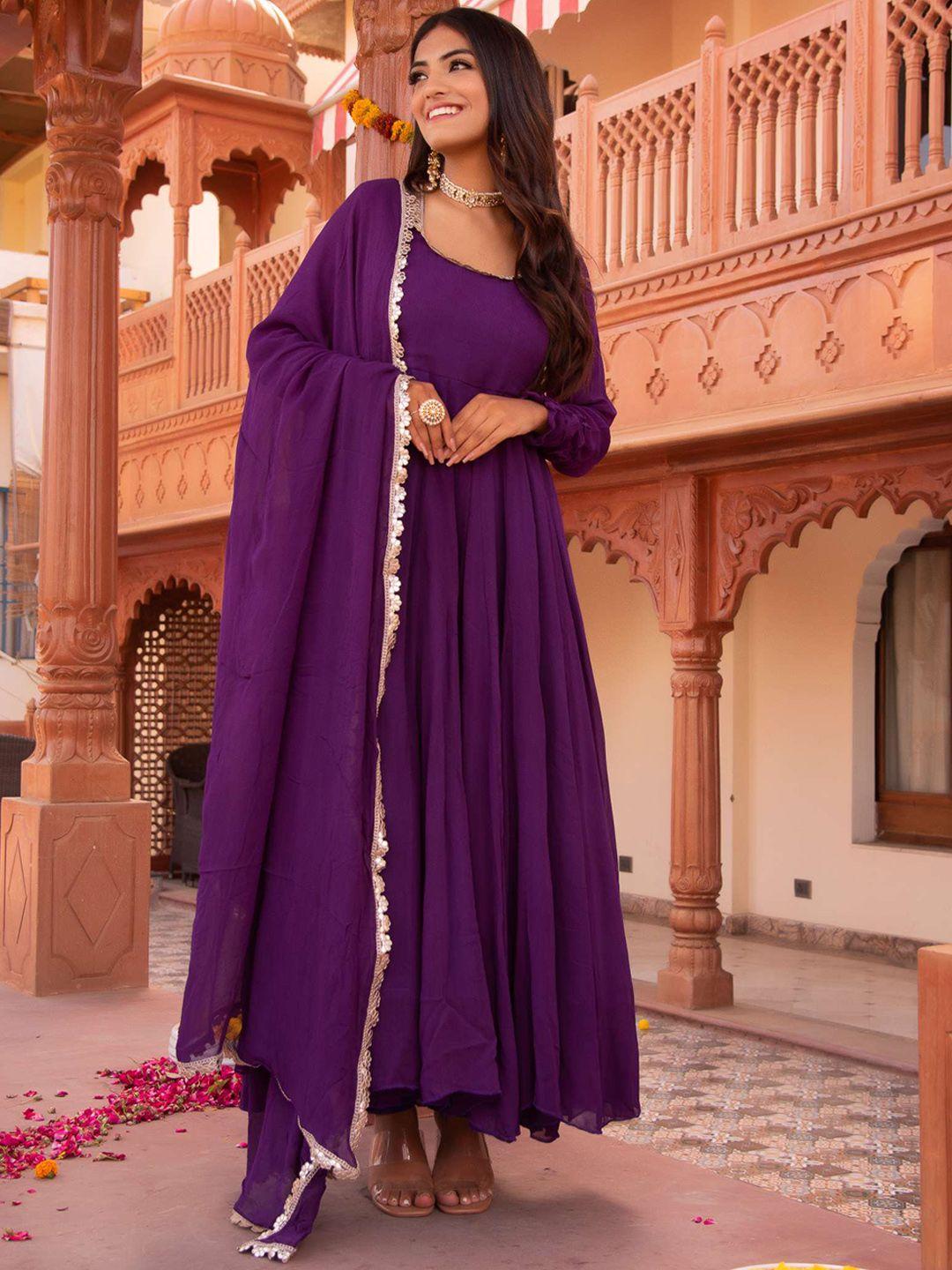 calmna women georgette empire anarkali kurta with trousers & with dupatta