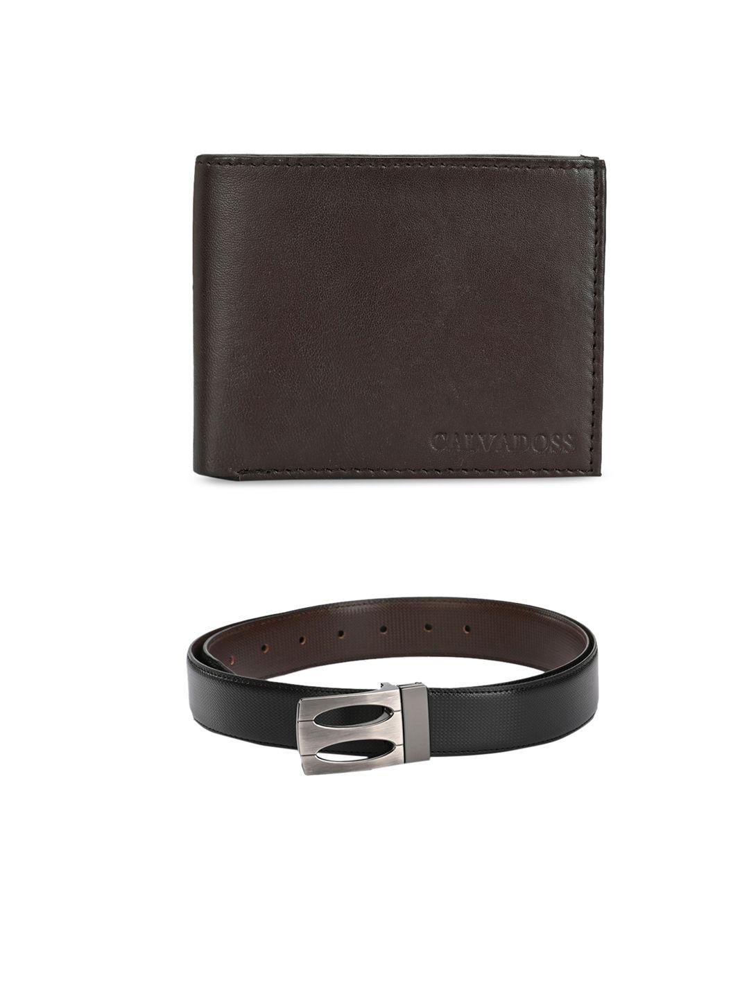 calvadoss men brown & black leather accessory gift set
