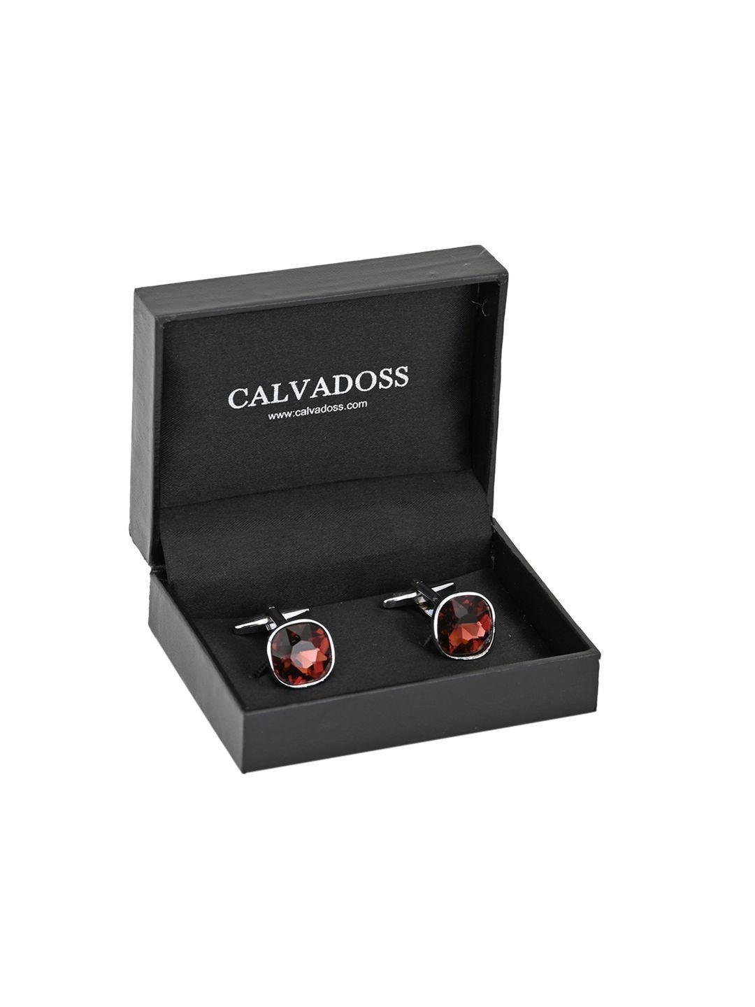 calvadoss maroon diamond shaped cufflinks
