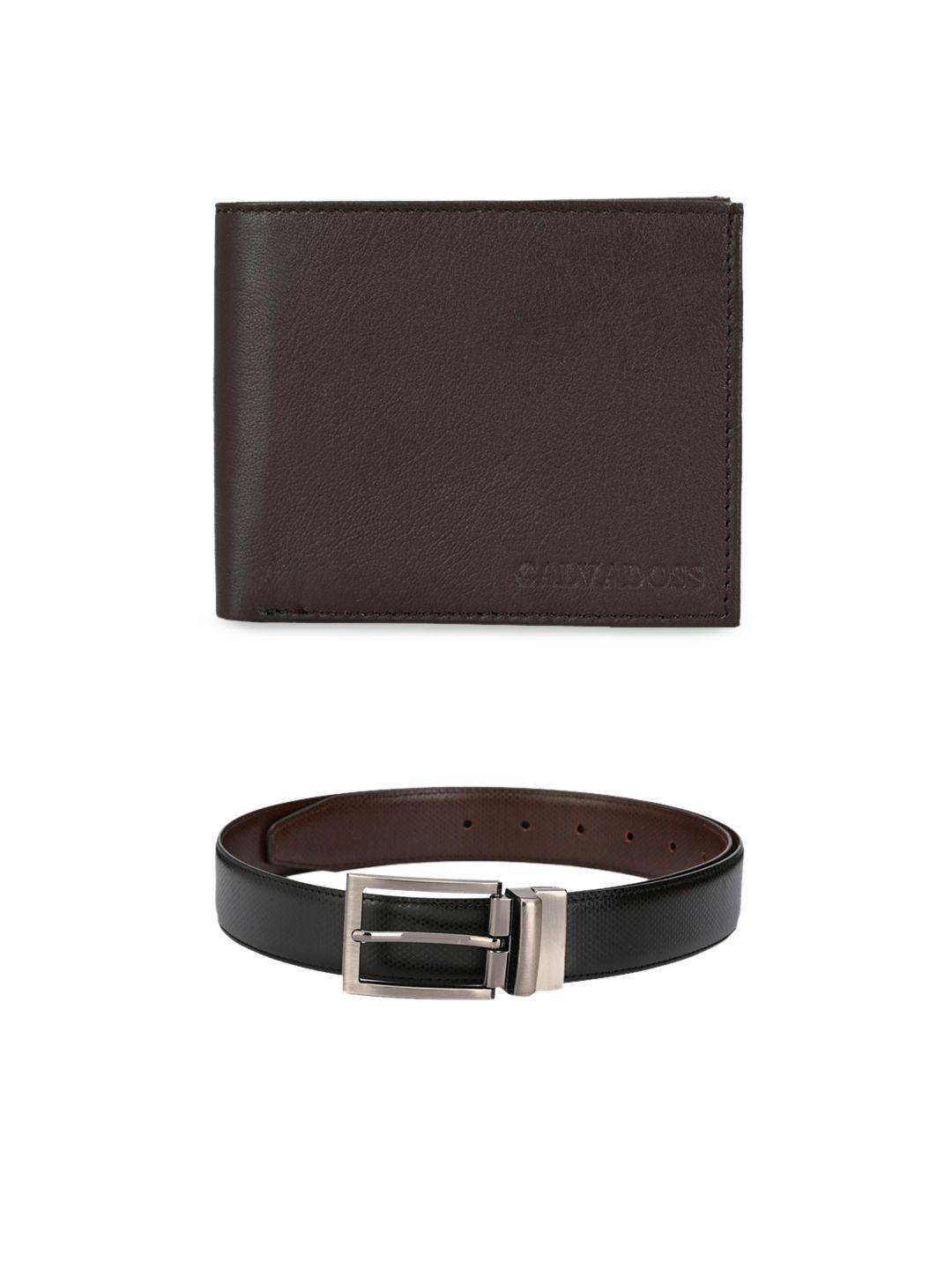 calvadoss men black & brown premium belt & wallet gift set