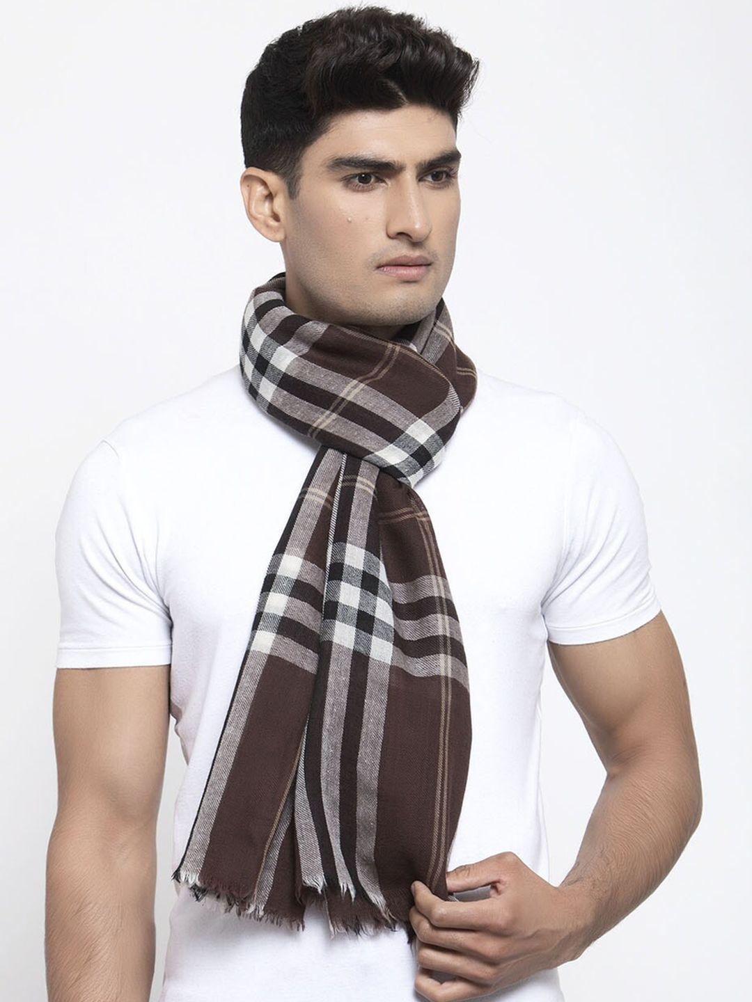 calvadoss men brown & white checked woolen muffler