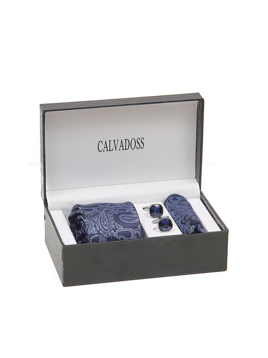 calvadoss men printed broad tie, cufflink and pocket square accessory gift set