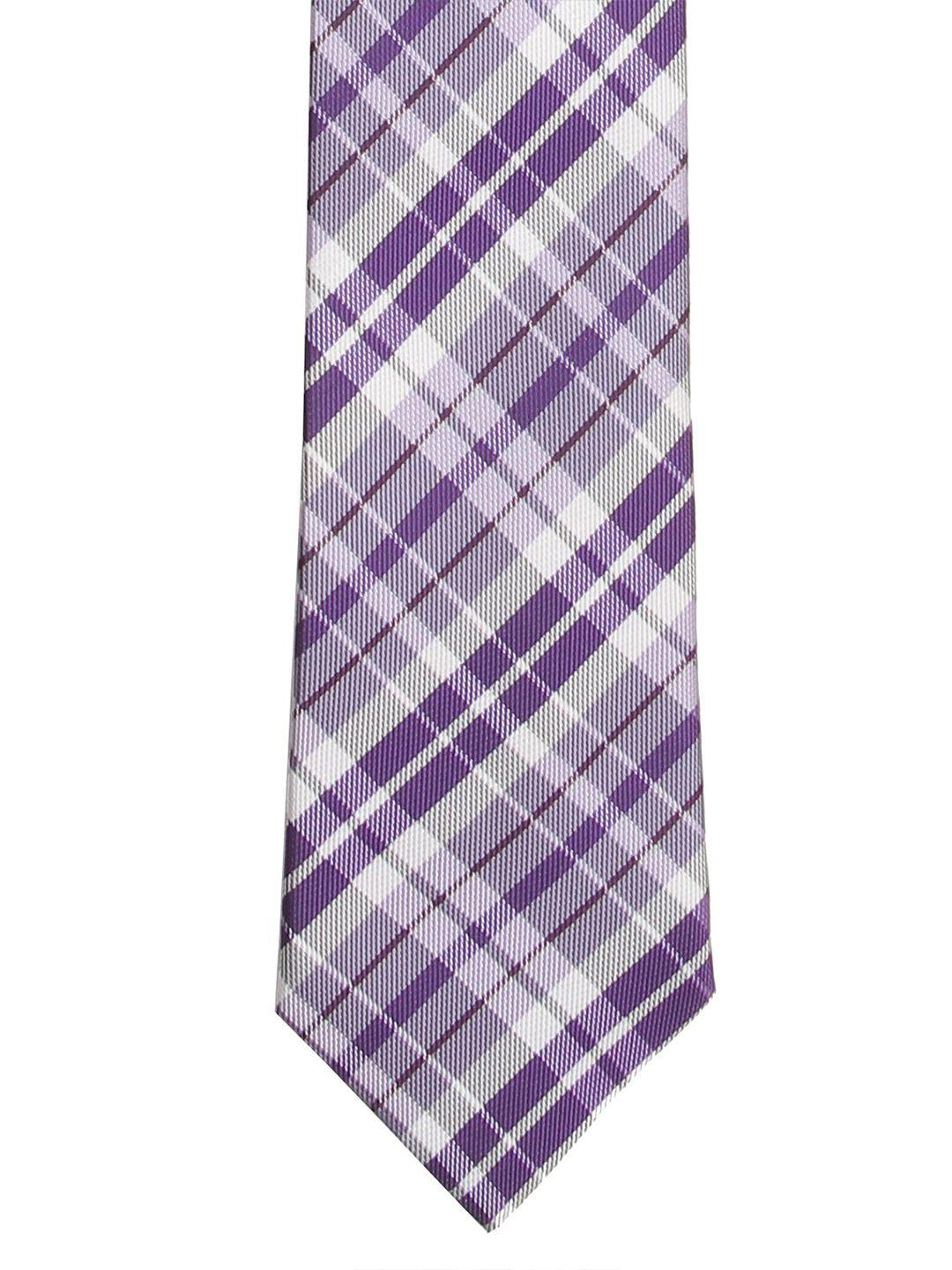 calvadoss men purple & white checked broad tie