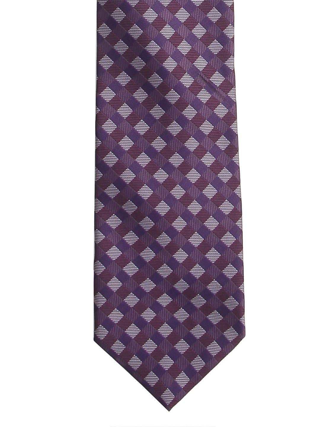 calvadoss men purple & white checked broad tie