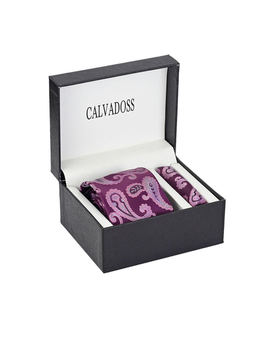 calvadoss men purple paisley printed accessory gift set