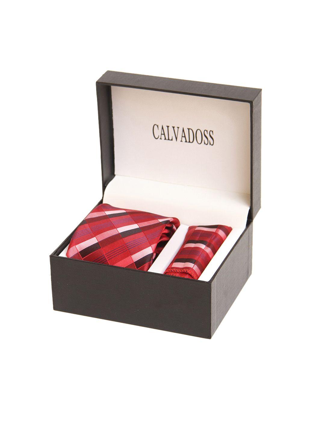 calvadoss men red & black checked accessory gift set