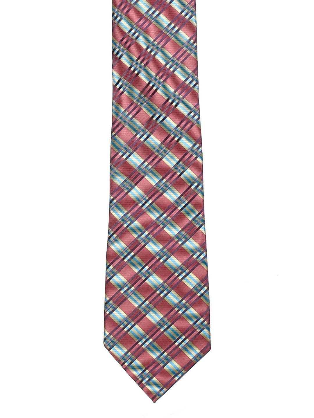 calvadoss men red & brown checked broad tie