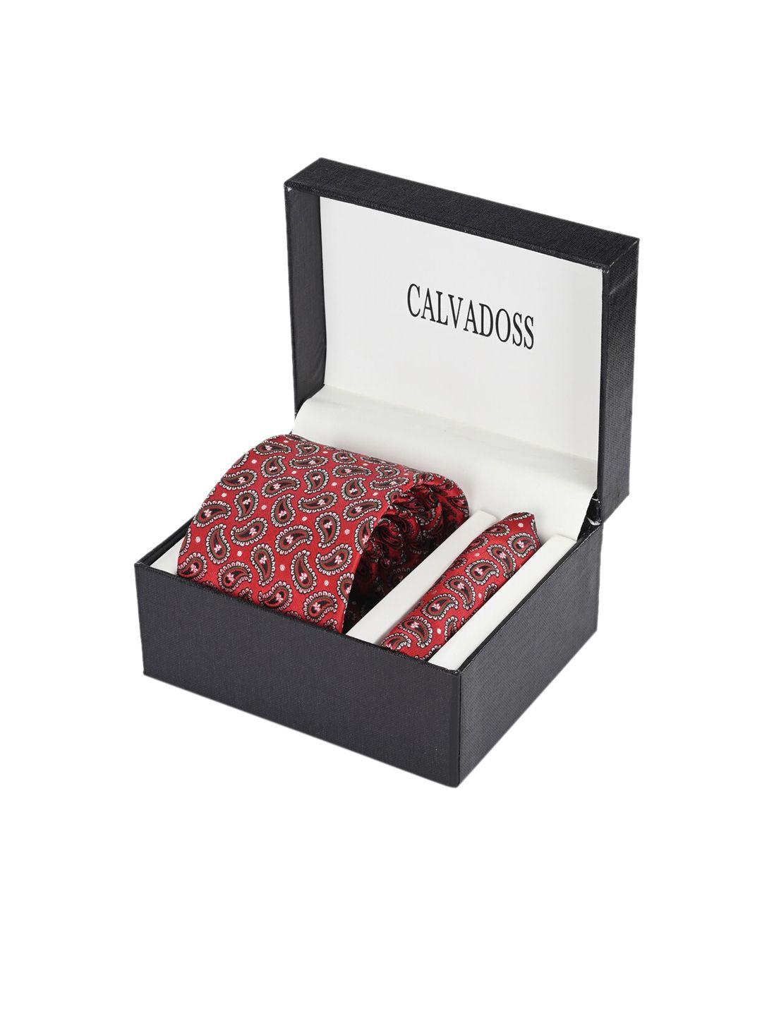 calvadoss men red printed accessory gift set