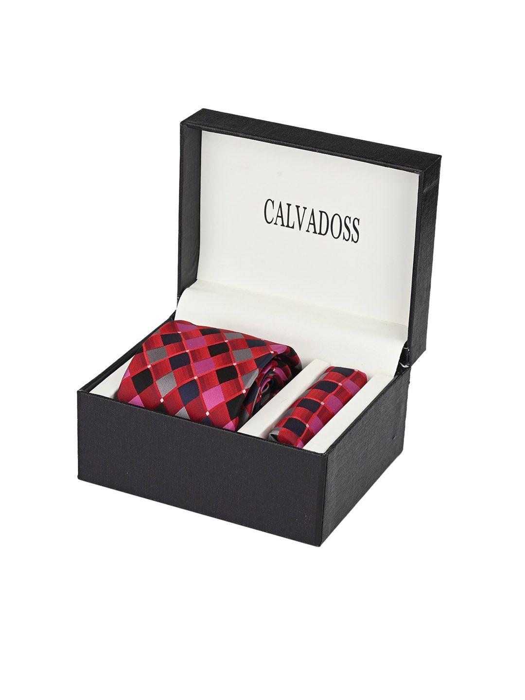 calvadoss men red printed accessory gift set