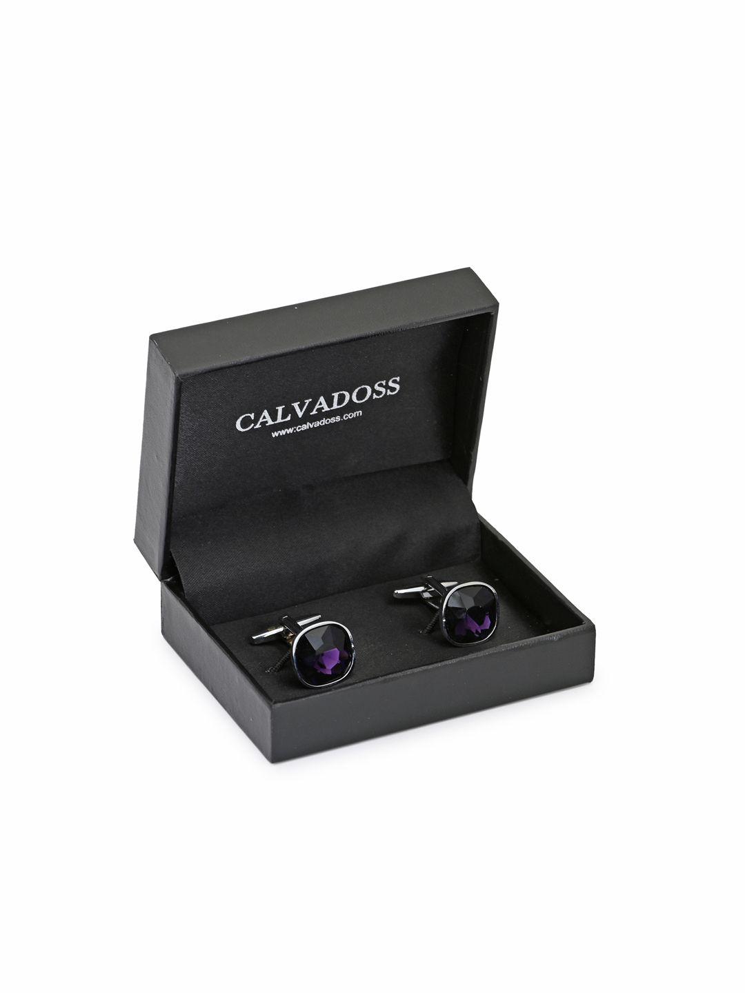calvadoss purple & silver-plated square cufflinks
