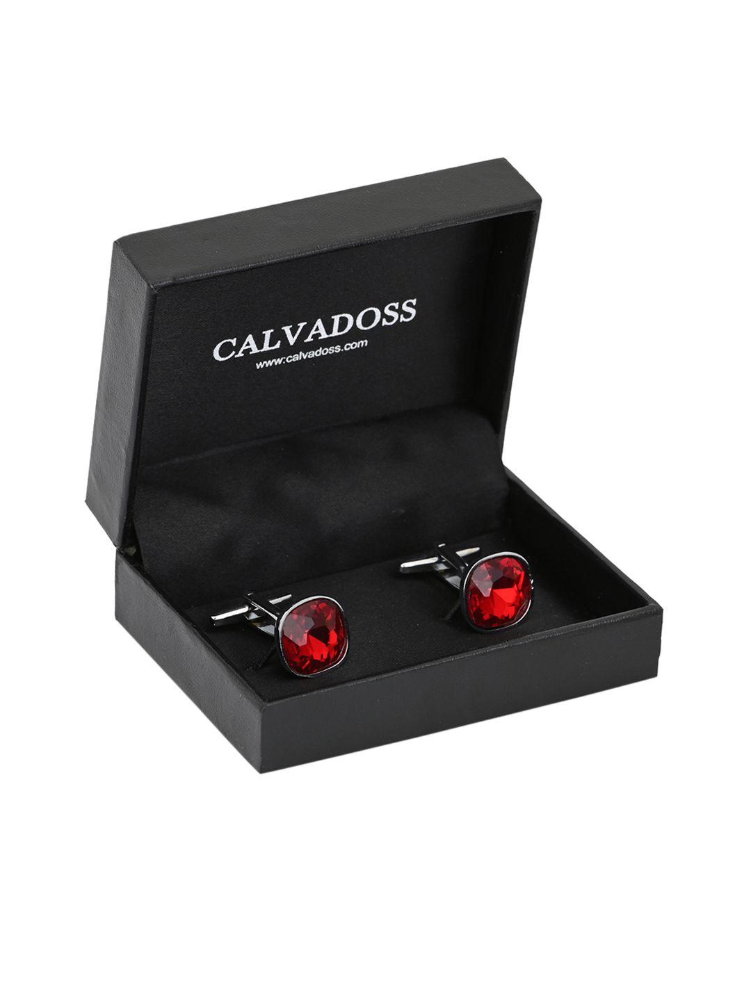 calvadoss red & silver-plated square cufflinks